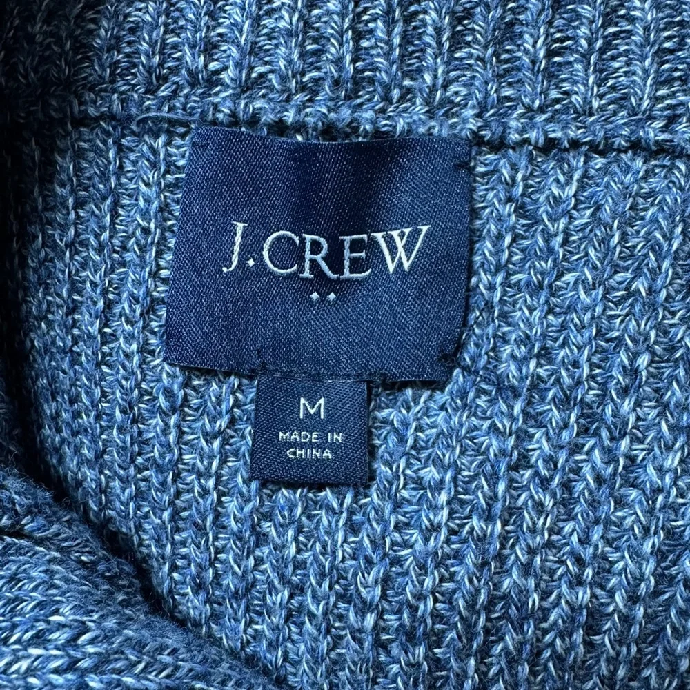 J.Crew Factory Mens Marled Knit Cardigan Sz M Mock Collar Blue Heritage‎ Preppy